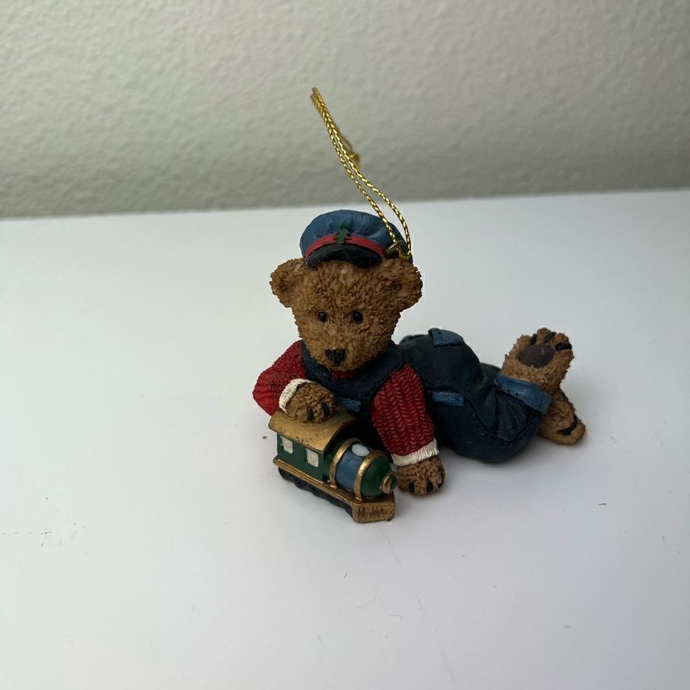 Kirkland Signature Conductor Engineer Bear Playing Train Christmas Ornament